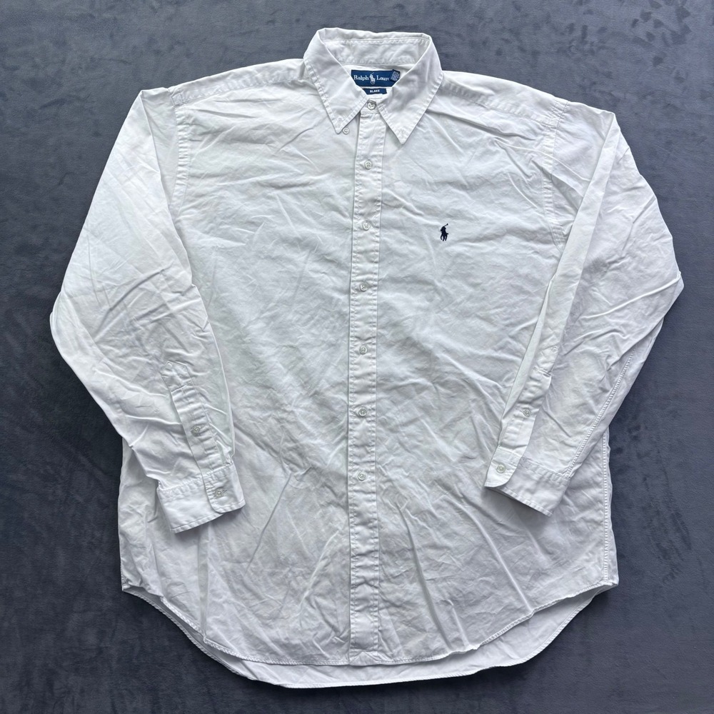 Ralph Lauren Blake Mens XL White Cotton Button Down Long Sleeve Shirt Pony Logo